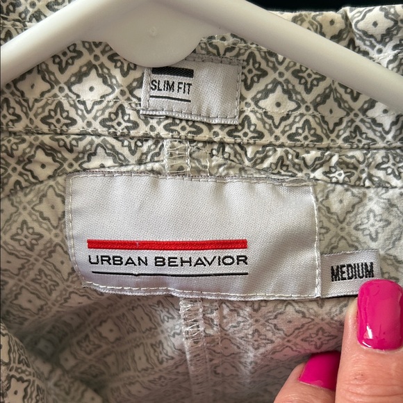 Urban Behavior Men's Diamond Pattern Shirt - Black and White - Picture 3 of 3